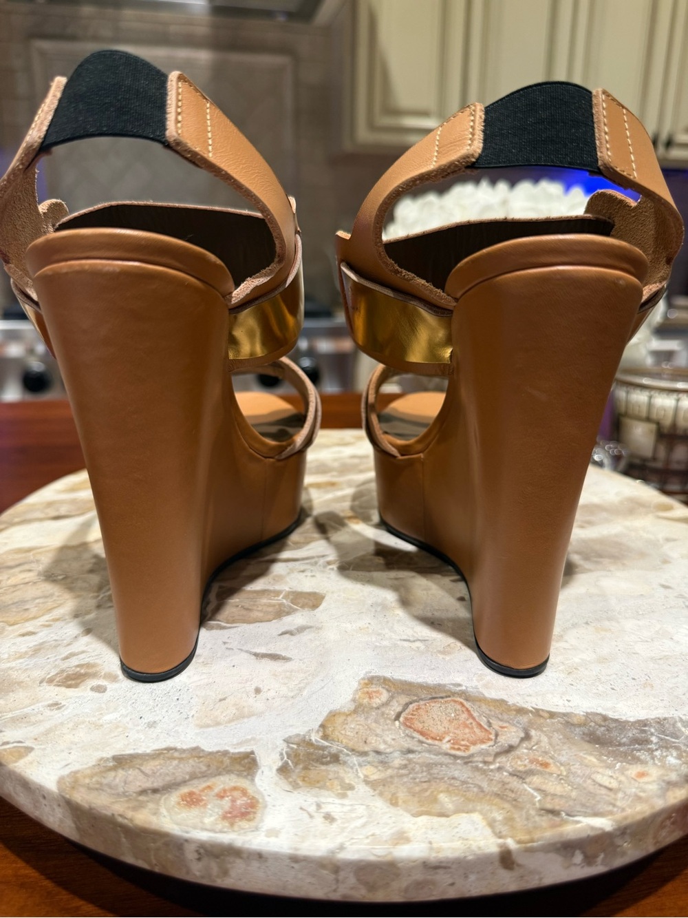 Marni Gold Metallic Platform Wedge Sandals 37 - Picture 5 of 12